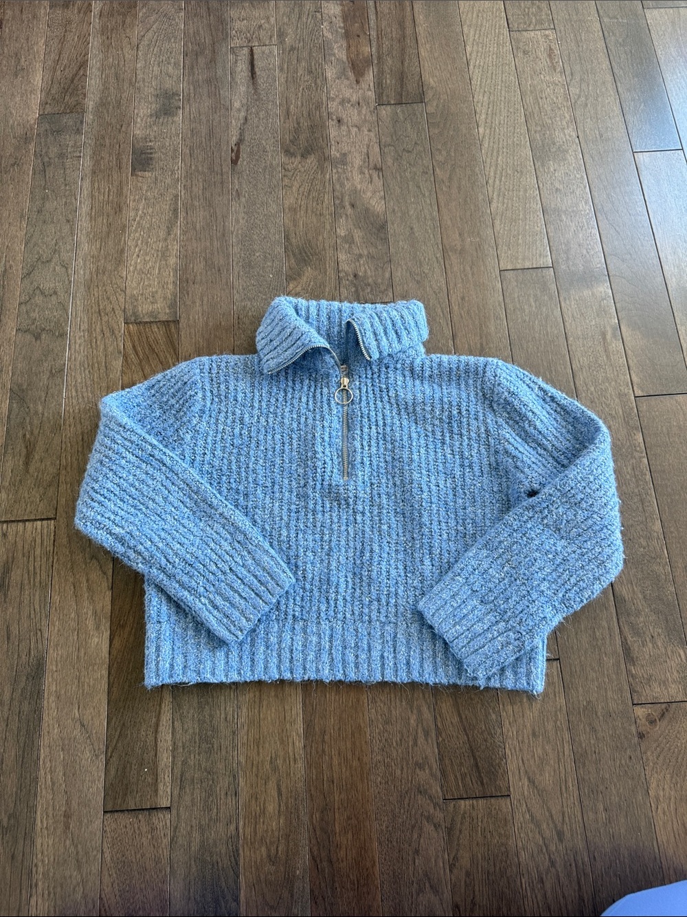 Cropped Light Blue Half-Zip Knit Sweater